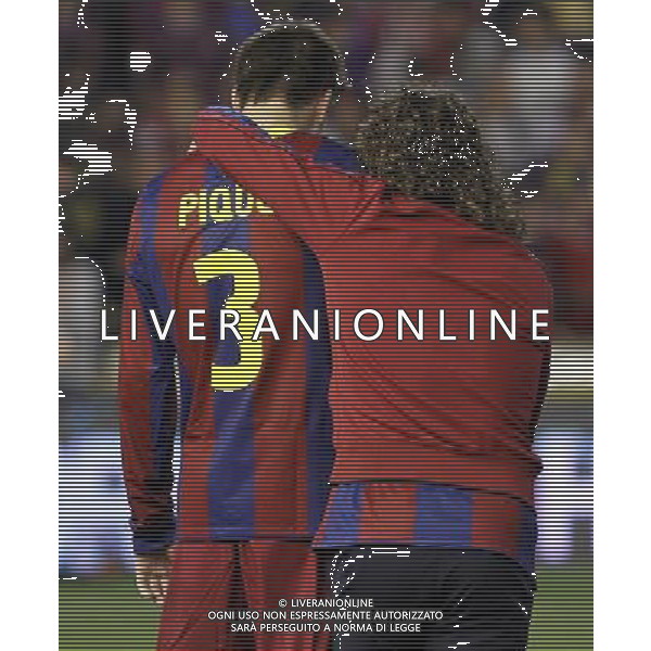 FC Barcelona\'s Gerard Pique (l) and Carles Puyol dejected during King\'s Cup 2001 Final match.April 20,2011. (ALTERPHOTOS/Acero) ALDO LIVERANI S A S ONLY ITALY