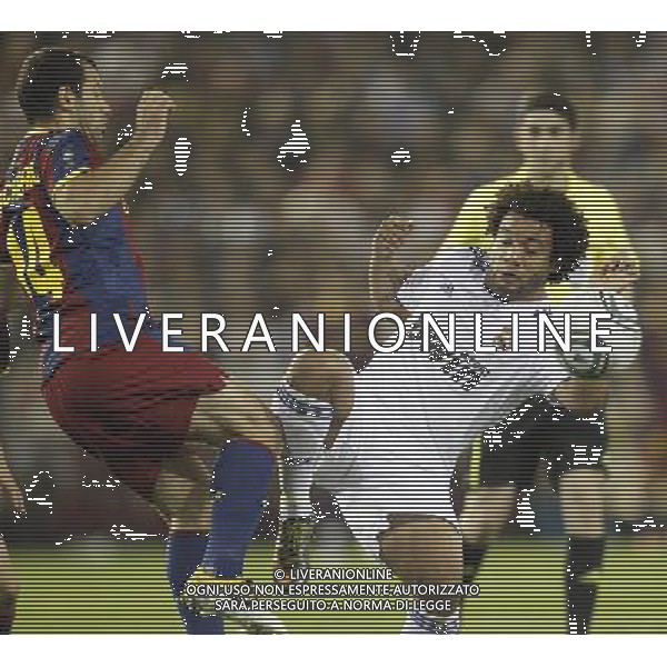 Real Madrid\'s Marcelo Vieira and FC Barcelona\'s Javier Mascherano during la Spain King\'s Cup Final match in Valencia, Spain on April 20th 2011. Photo: Cesar Cebolla / ALFAQUI ALDO LIVERANI S A S ONLY ITALY