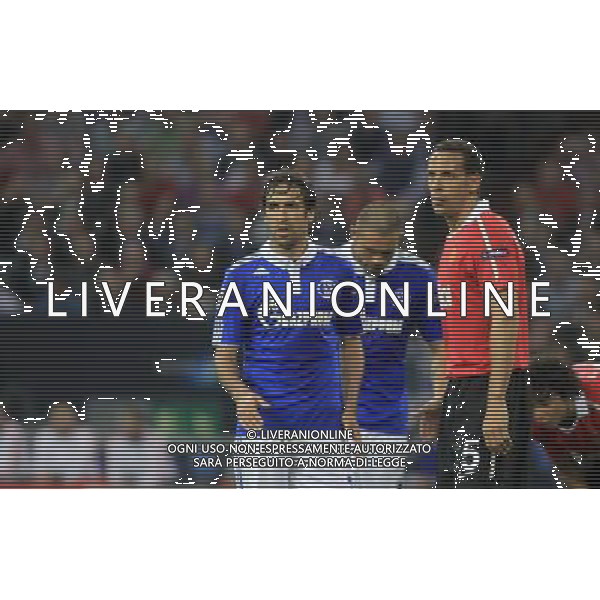 RAUL GONZALEZ (L) RIO FERDINAND (P) SCHALKE 04 GELSENKIRCHEN (NIEBIESKO-BIALE - BLUE-WHITE) - MANCHESTER UNITED (CZERWONO-CZARNE / RED-BLACK) PILKA NOZNA, FOOTBALL, 1/2 FINALU LIGI MISTRZOW, CHAMPIONS LEAGUE SEMI-FINAL 26.04.2011, GELSENKIRCHEN - NIEMCY, GERMANY FOT. DARIUSZ HERMIERSZ / SPORT-FOTO.PL / NEWSPIX.PL --- Newspix.pl ag aldo liverani s a s only italy *** Local Caption *** www.newspix.pl mail us: info@newspix.pl call us: 0048 022 23 22 222 --- Polish Picture Agency by Ringier Axel Springer Poland
