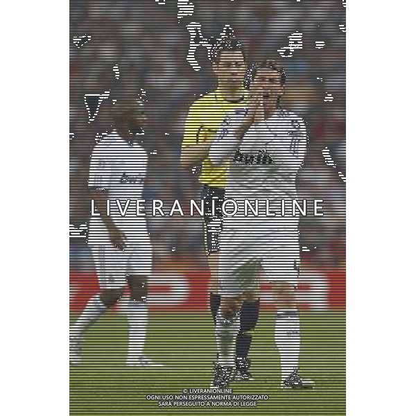 Real Madrid\'s Sergio Ramos yellow card during Champions League semifinal first match on April 27 2011. Photo: Alex Cid-Fuentes / ALFAQUI AG ALDO LIVERANI ONLY ITALY