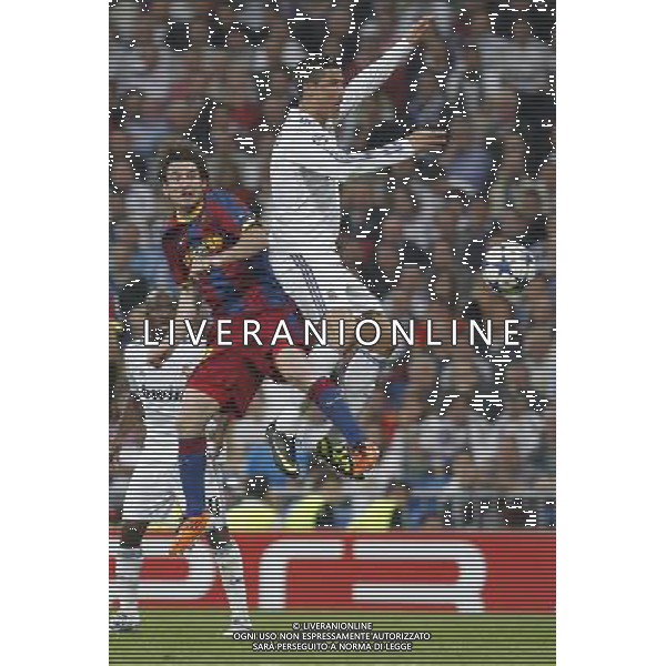 Real Madrid\'s Cristiano Ronaldo and Barcelona\'s Lionel Messi during Champions League semifinal first match on April 27 2011. Photo: Alex Cid-Fuentes / ALFAQUI AG ALDO LIVERANI ONLY ITALY