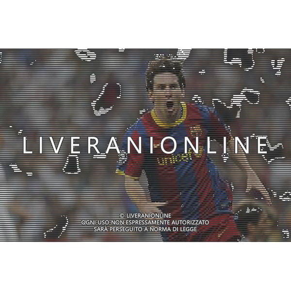 Barcelona\'s Lionel Messi goal during Champions League semifinal first match on April 27 2011. Photo: Alex Cid-Fuentes / ALFAQUI AG ALDO LIVERANI ONLY ITALY
