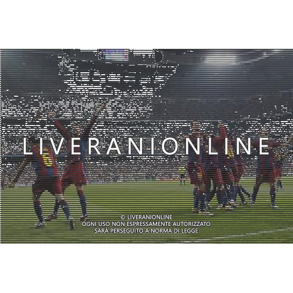 Barcelona\'s Lionel Messi goal during Champions League semifinal first match on April 27 2011. Photo: Alex Cid-Fuentes / ALFAQUI AG ALDO LIVERANI ONLY ITALY