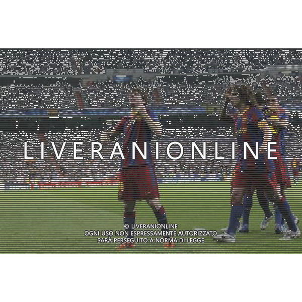 Barcelona\'s Lionel Messi goal during Champions League semifinal first match on April 27 2011. Photo: Alex Cid-Fuentes / ALFAQUI AG ALDO LIVERANI ONLY ITALY