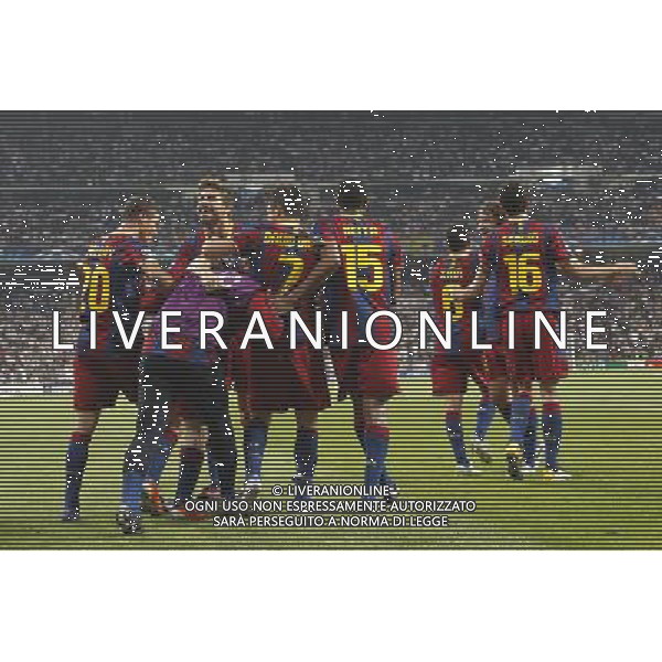 Barcelona\'s Lionel Messi goal during Champions League semifinal first match on April 27 2011. Photo: Alex Cid-Fuentes / ALFAQUI AG ALDO LIVERANI ONLY ITALY