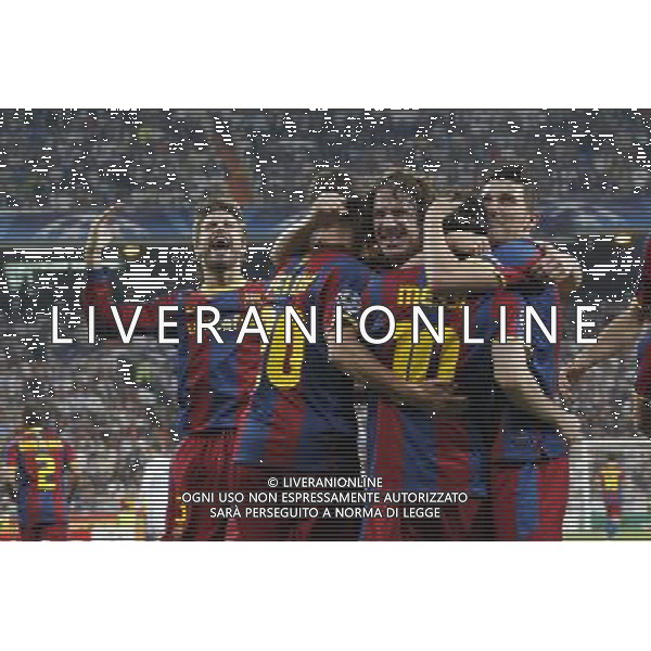 Barcelona\'s Lionel Messi goal during Champions League semifinal first match on April 27 2011. Photo: Alex Cid-Fuentes / ALFAQUI AG ALDO LIVERANI ONLY ITALY