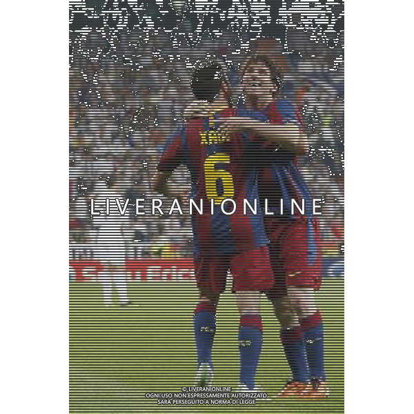 Barcelona\'s Lionel Messi goal during Champions League semifinal first match on April 27 2011. Photo: Alex Cid-Fuentes / ALFAQUI AG ALDO LIVERANI ONLY ITALY
