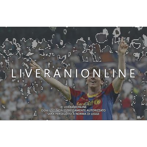 Barcelona\'s Lionel Messi goal during Champions League semifinal first match on April 27 2011. Photo: Alex Cid-Fuentes / ALFAQUI AG ALDO LIVERANI ONLY ITALY