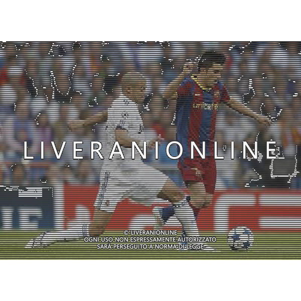 Real Madrid\'s Pepe against Barcelona\'s David Villa during Champions League match in Madrid. April 27, 2011. (ALTERPHOTOS/Alvaro Hernandez) AG ALDO LIVERANI ONLY ITALY