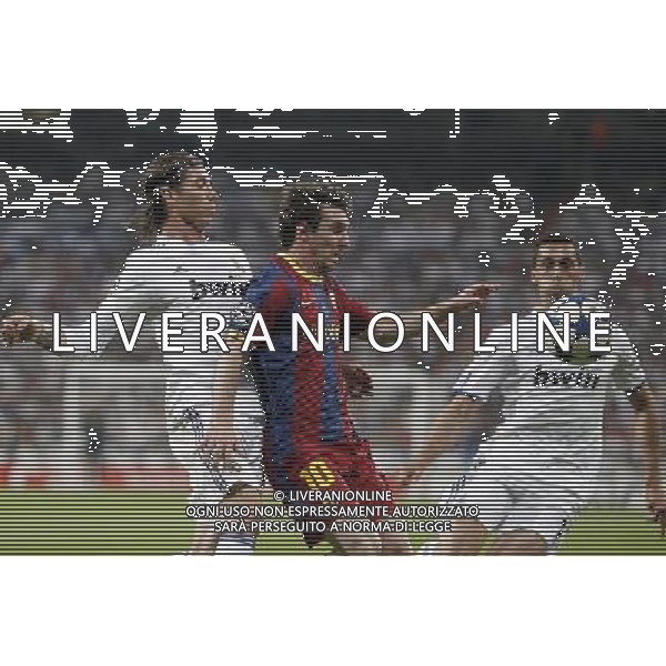 Real Madrid\'s Sergio Ramos against Barcelona\'s Lionel Messi during Champions League match in Madrid. April 27, 2011. (ALTERPHOTOS/Alvaro Hernandez) AG ALDO LIVERANI ONLY ITALY