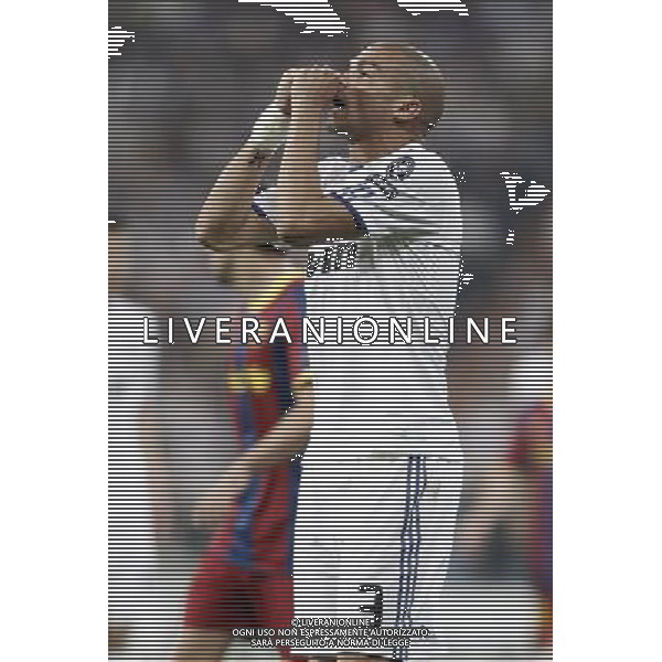 Real Madrid\'s Pepe reacts dejected during Champions League match in Madrid. April 27, 2011. (ALTERPHOTOS/Alvaro Hernandez) AG ALDO LIVERANI ONLY ITALY