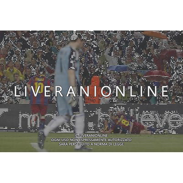FC Barcelona\'s David Villa, Andres Iniesta, Leo Messi and Pedro Rodriguez celebrate goal in presence of Real Madrid\'s Iker Casillas dejected during UEFA Champions League match.May 3,2011.(ALTERPHOTOS/Acero) AG ALDO LIVERANI S A S ONLY ITALKY