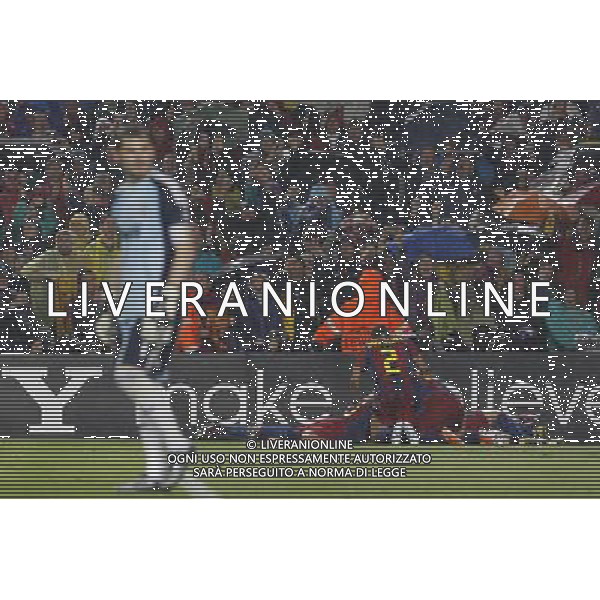 FC Barcelona\'s Daniel Alves,Xavi Hernandez, Gerard Pique,David Villa, Andres Iniesta, Leo Messi and Pedro Rodriguez celebrate goal in presence of Real Madrid\'s Iker Casillas dejected during UEFA Champions League match.May 3,2011.(ALTERPHOTOS/Acero) AG ALDO LIVERANI S A S ONLY ITALKY