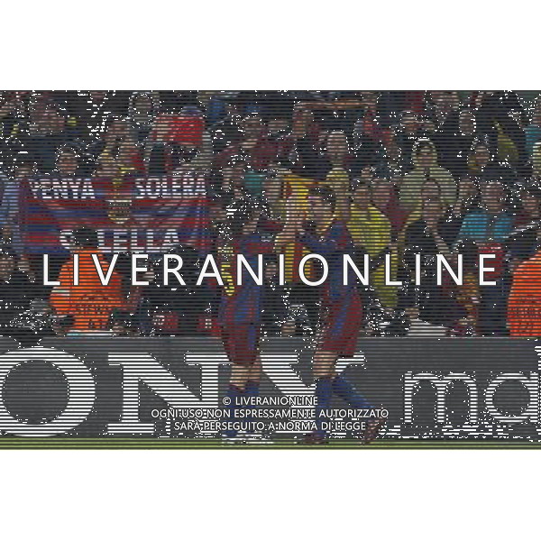 FC Barcelona\'s Carles Puyol (l) and Gerard Pique during UEFA Champions League match.May 3,2011.(ALTERPHOTOS/Acero) AG ALDO LIVERANI S A S ONLY ITALKY