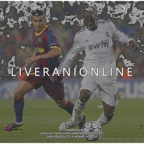 FC Barcelona\'s Pedro Rodriguez (b) and Real Madrid\'s Lass Diarra during UEFA Champions League match.May 3,2011.(ALTERPHOTOS/Acero) AG ALDO LIVERANI S A S ONLY ITALKY