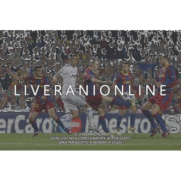 FC Barcelona\'s Pedro Rodriguez, Andres Iniesta, Javier Mascherano and Gerard Pique and Real Madrid\'s Kaka (c) during UEFA Champions League match.May 3,2011.(ALTERPHOTOS/Acero) AG ALDO LIVERANI S A S ONLY ITALKY