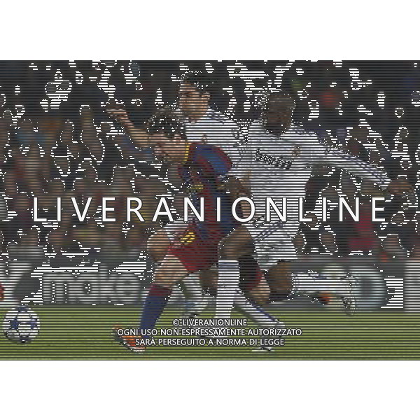 FC Barcelona\'s Leo Messi (c) and Real Madrid\'s Kaka (l) and Lass Diarra during UEFA Champions League match.May 3,2011.Acer/ ALFAQUI AG ALDO LIVERANI S A S ONLY ITALKY