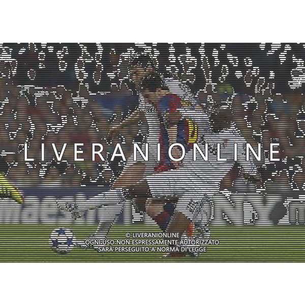 FC Barcelona\'s Leo Messi (c) and Real Madrid\'s Kaka (l) and Lass Diarra during UEFA Champions League match.May 3,2011.(ALTERPHOTOS/Acero) AG ALDO LIVERANI S A S ONLY ITALKY