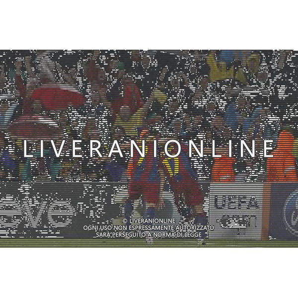 FC Barcelona\'s David Villa and Pedro Rodriguez celebrate goal during UEFA Champions League match.May 3,2011.Steel / ALFAQUI AG ALDO LIVERANI S A S ONLY ITALKY