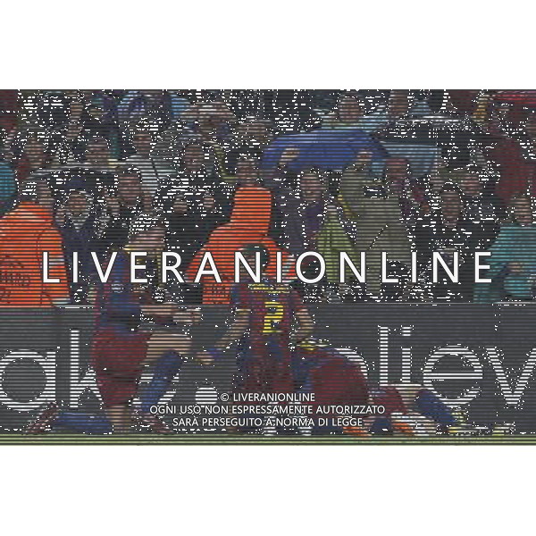 FC Barcelona\'s Xavi Hernandez, Gerard Pique,David Villa, Andres Iniesta, Leo Messi and Pedro Rodriguez celebrate goal during UEFA Champions League match.May 3,2011.Steel / ALFAQUI AG ALDO LIVERANI S A S ONLY ITALKY