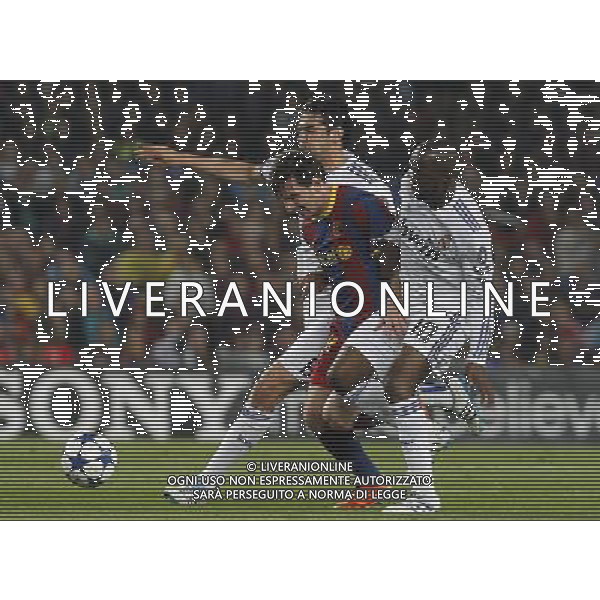 FC Barcelona\'s Leo Messi (c) and Real Madrid\'s Kaka (l) and Lass Diarra during UEFA Champions League match.May 3,2011.Steel/ ALFAQUI AG ALDO LIVERANI S A S ONLY ITALKY