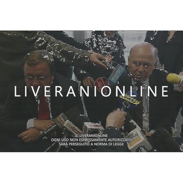 GDANSK 04.05.2011 POLISH LEAGUE FOOTBALL EURO 2012 PGE ARENA STADIUM CONSTRUCTION PZPN PRESS CONFERENCE Grzegorz Lato Nuovo presidente della Federcalcio polacca Pzpn. Presidente della Federazione polacca Zdzislaw Krecina FOTO. WOJCIECH FIGURSKI / NEWSPIX.PL/ALDO LIVERANI SAS - ITALY ONLY - *** Local Caption *** .