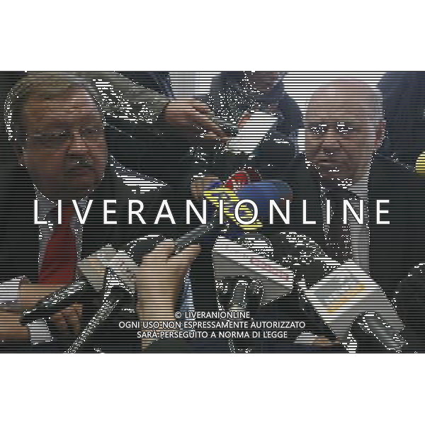 GDANSK 04.05.2011 POLISH LEAGUE FOOTBALL EURO 2012 PGE ARENA STADIUM CONSTRUCTION PZPN PRESS CONFERENCE Grzegorz Lato Nuovo presidente della Federcalcio polacca Pzpn. Presidente della Federazione polacca Zdzislaw Krecina FOTO. WOJCIECH FIGURSKI / NEWSPIX.PL/ALDO LIVERANI SAS - ITALY ONLY - *** Local Caption *** .