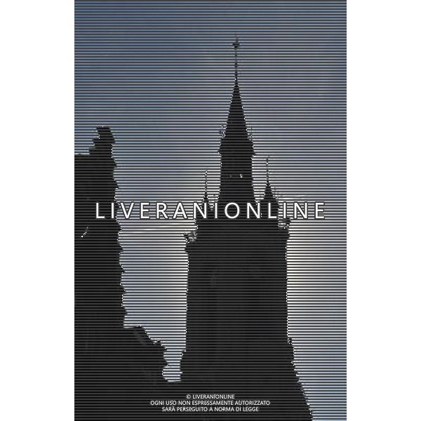 (110504) -- BRUSSELS, May 4, 2011 () -- Picture taken on May 3, 2011 shows silhouette of the Tournai belfry in Tournai, western Belgian city. Tournai is one of the oldest city of Belgium. Built on the first half of 12th centery and famous for its mixed Romanesque and Gothic style, the Notre-Dame Cathedral of Tournai was listed as World Heritage by UNESCO in 2000. (/Wu Wei) (zx) BRUXELLES, 4 maggio 2011 () - Foto scattata il 3 maggio 2011 mostra di Notre-Dame e le sue costruzioni vicine a Tournai, occidentale della cittˆ belga. Tournai  una delle pi antiche cittˆ del Belgio. Costruito nella prima metˆ del centery 12 e famosa per il suo stile misto romanico e gotico, la Cattedrale di Notre-Dame di Tournai  stato elencato come Patrimonio Mondiale dell\'Umanitˆ dall\'UNESCO nel 2000. (/ Wu Wei) (zx) AG ALDO LIVERANI S A S ONLY ITALY