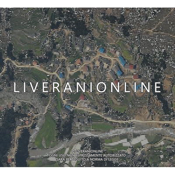 CHENGDU, May 10, 2011 The bird view photo taken on April 10, 2011 shows part of the rural area in southwest China\'s Sichuan Province. Mu Hong, vice director of China\'s National Development and Reform Commission, on Tuesday said 95 percent of the post quake reconstruction projects have been completed so far in the areas hit by a devastating earthquake three years ago. According to the country\'s general reconstruction plan, the rebuilding in the quake zones is expected to be fully completed by the end of September, Mu Hong said. The devastating quake centered in Wenchuan County in southwestern Sichuan on May 12, 2008 left 87,000 people dead or missing and millions homeless. (/Chen Xie) (zhs) CHENGDU, 10 maggio 2011 La fotografia vista uccello preso il 24 Aprile 2011 mostra Erwang Tempio che  in fase di ricostruzione a Dujiangyan City nel sud-ovest della Cina nella provincia del Sichuan. AG. ALDO LIVERANI SAS ITALY ONLY *** Local Caption *** .
