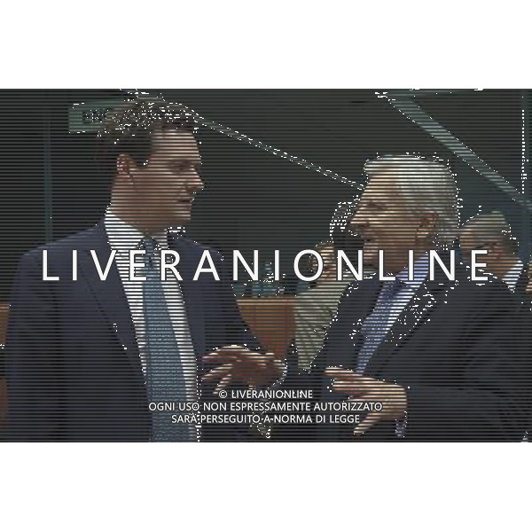 European Central Bank (ECB) President Jean-Claude Trichet gestures next to Britain\'s Chancellor of the Exchequer George Osborne (L) prior to a ministerial meeting on the European Stability Mechanis and Eurogroup meeting in Brussels, Belgium on 2011-05-16 EU finance ministers met to discuss the financial aid package for Portugal and Greek debt crisis. Ministri delle finanze dell\'Unione europea si sono incontrati per discutere il pacchetto di aiuti finanziari per il Portogallo e della crisi del debito della Grecia AG. ALDO LIVERANI SAS ITALY ONLY *** Local Caption *** .