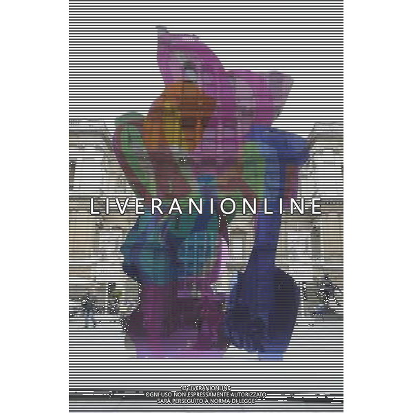Jeff Koon\'s sculpture \'Colouring Book\' occupies the Royal Academy\'s Annenberg Courtyard in London. The coloufull piece reflects Koons interest in society\'s obsession with infantilism and youth AG. ALDO LIVERANI SAS ITALY ONLY *** Local Caption *** .