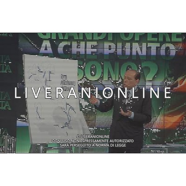 ROMA, 6-04-2004 TRASMISSIONE DI PORTA A PORTA SU LE GRANDI OPERE. NELLA FOTO:SILVIO BERLUSCONI ILLUSTRA IL PIANO DELLE GRANDI OPERE AGENZIA ALDO LIVERANI