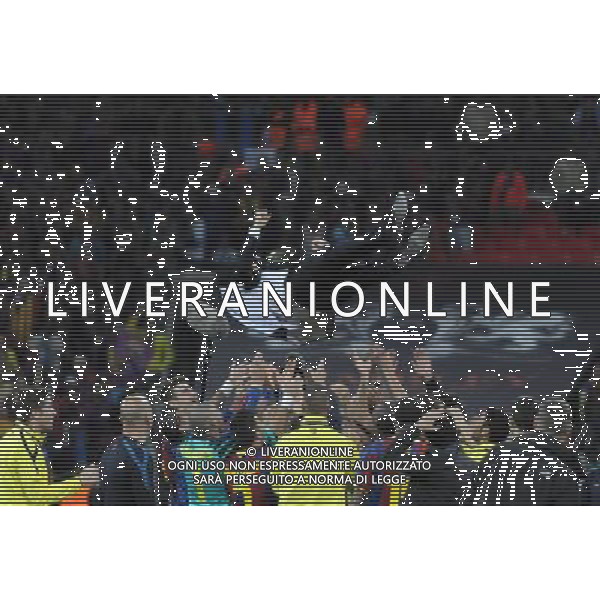 (110529) -- LONDON, MAY 29, 2011 -- Barcelona\'s manager Josep Guardiola is thrown in the air by his players after the Champions League final match against Manchester United at Wembley Stadium in London, May 28, 2011. Barcelona won 3-1. Zeng Yi) Champions League 2011 Stadio di Wembley Finale Barcellona VS Manchester United AG. ALDO LIVERANI SAS ITALY ONLY *** Local Caption *** .