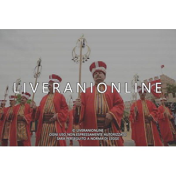 (110529) -- ISTANBUL, May 29, 2011 -- Turkish soldiers dressed in Ottoman Janissary outfits take part in a ceremony in front of the historical city walls to mark the 558th anniversary of the conquest of Istanbul by Ottoman Turks, in Istanbul, Turkey May 29, 2011. Ma Yan) ISTANBUL - Soldati turchi vestiti in abiti giannizzeri ottomani partecipano alla cerimonia celebrare il 558i anniversario della conquista di Costantinopoli da parte dei turchi ottomani, a Istanbul AG. ALDO LIVERANI SAS ITALY ONLY *** Local Caption *** .