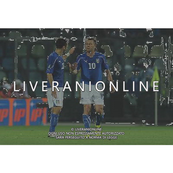 Qualificazioni ai Campionati Europei UEFA EURO 2012 Gruppo C Modena - 03.06.2011 Italia-Estonia Nella Foto:giuseppe rossi esultanza dopo il gol con cassano antonio /Ph.Vitez-Ag. Aldo Liverani