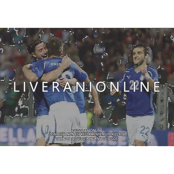 MODENA 03/06/2011 - ITALIA VS ESTONIA - QUALIFICAZIONI CAMPIONATI EUROPEI 2012 - NELLA FOTO: ESULTANZA DI ANTONIO CASSANO DOPO IL GOL DEL 2-0 CON RICCARDO MONTOLIVO E GIUSEPPE ROSSI ©SOLI / AGENZIA ALDO LIVERANI SAS