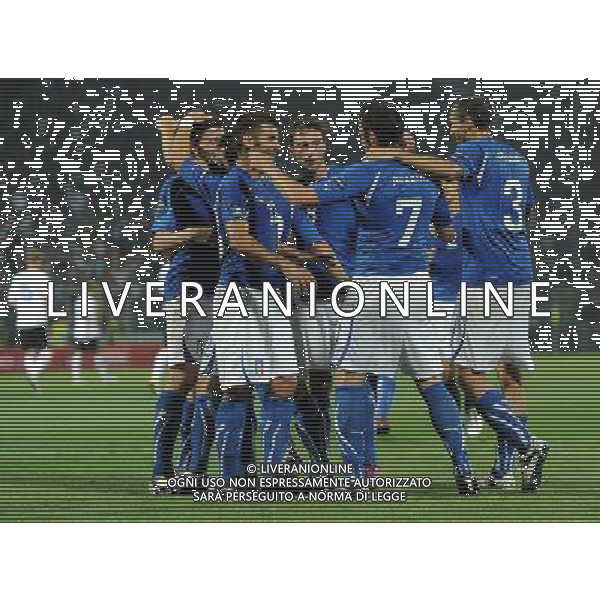 Qualificazioni ai Campionati Europei UEFA EURO 2012 Gruppo C Modena - 03.06.2011 Italia-Estonia Nella Foto: giampaolo pazzini esultanza dopo il gol - abbracci /Ph.Vitez-Ag. Aldo Liverani