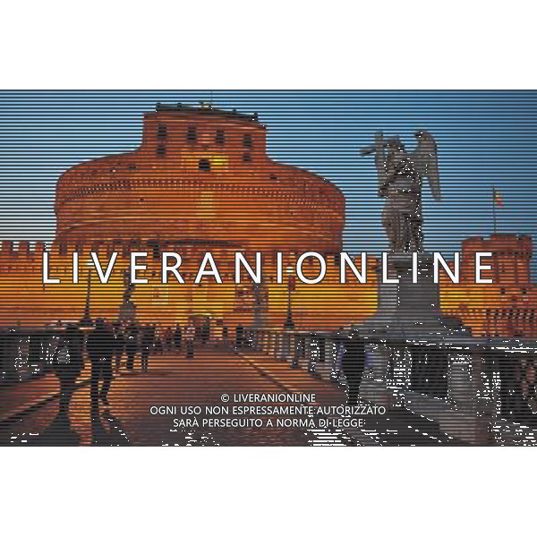 The view of Castel Sant\'Angelo from the Ponte Sant\'Angelo bridge, Rome. Photo by NEWSCOM OUT AG ALDO LIVERANI S A S