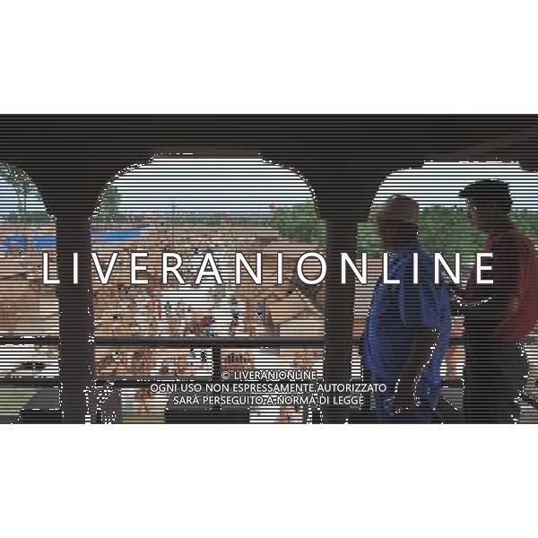 TANGSHAN, June 3, 2011 Two visitors overlook a clay sculpture park which is built to simulate the scene in a renowned Chinese scroll painting \'Riverside Scene on the Qingming Festival\' in Changzhuang Township, Tangshan City of north China\'s Hebei Province, June 3, 2011. The park, with hundreds of handmade sculptures, was officially open to the public on Friday. (/Yan Jun) (hdt) parco di sculture di argilla fatte a mano costruite per simulare la scena di un famoso rotolo cinese dipinto \'Riverside Scene sul Festival Qingming\' in Changzhuang Township, cittö di Tangshan del nord della Cina AG. ALDO LIVERANI SAS ITALY ONLY *** Local Caption *** .