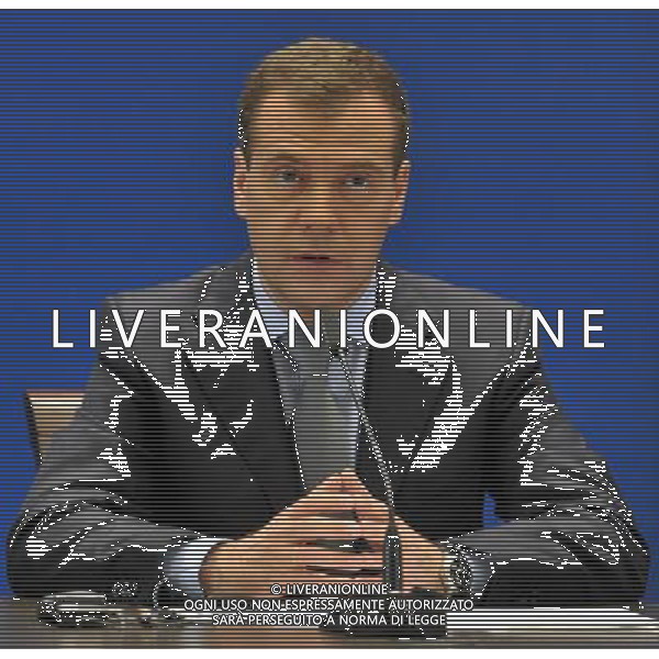 NIZHNV NOVGOROD, June 10, 2011 Russian President Dmitry Medvedev attends a press conference after the end of Russia European Union (EU) talks in Nizhny Novgorod, Russia, on June 10, 2011.The 27th Russia EU summit kicked off Friday in the western Russian city of Nizhny Novgorod. It was attended by Russian President Dmitry Medvedev, European Council President Herman Van Rompuy and European Commission President Jose Manuel Barroso. (/Liu Lihang) (lhh)/photoshot/AG ALDO LIVERANI SAS - ITALY ONLY - *** Local Caption *** .