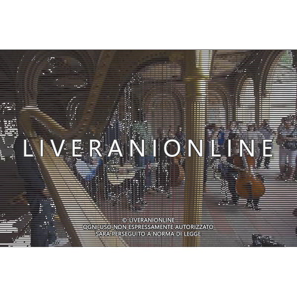 Musicians who play in Central Park in New York gather on Bethesda Terrace in the park on Sunday, June 5, 2011 to protest against the crackdown by the Dept. of Parks and Recreation which prevents them from performing in \'quiet zones\' created by the park. Musicians have traditionally performed on Bethesda Terrace for over 100 years but the Central Park Conservancy wants to turn the area into a revenue generating food court so the enforcement officers have started ticketing performers which they claim is a violation of their free speech rights. (å© Frances M. Roberts) /PHOTOSHOT/AG ALDO LIVERANI SAS - ITALY ONLY - *** Local Caption *** .