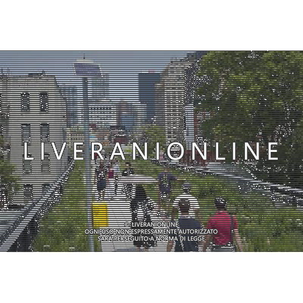 Opening day of the second phase, from West 20th Street to West 30th Street, of the High Line Park in Chelsea is seen on Tuesday, June 7, 2011. The new section includes a lawn for visitors to sit and sunbathe as well as a \'flyover\' walkway that raises you eight feet above the foliage. Since the first section opened millions of dollars in real estate has been developed along the park. (Œ© Frances M. Roberts) /PHOTOSHOT/AG ALDO LIVERANI SAS - ITALY ONLY - *** Local Caption *** .