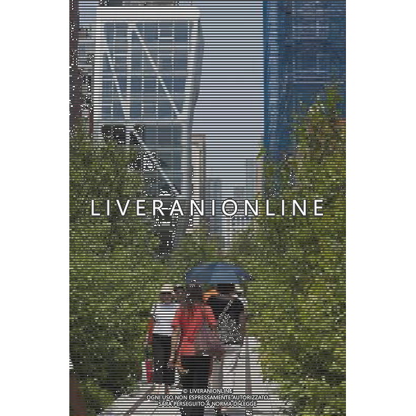 Visitors walk through the \'Chelsea Thicket\' area on opening day of the second phase, from West 20th Street to West 30th Street, of the High Line Park in Chelsea is seen on Tuesday, June 7, 2011. The new section includes a lawn for visitors to sit and sunbathe as well as a \'flyover\' walkway that raises you eight feet above the foliage. Since the first section opened millions of dollars in real estate has been developed along the park. (Œ© Richard B. Levine) /PHOTOSHOT/AG ALDO LIVERANI SAS - ITALY ONLY - *** Local Caption *** .