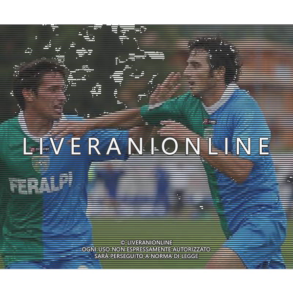 Feralpi Salo\'-Pro Patria Campionato Calcio Lega Pro 2 Play off 12 Giugno 2011 a Salo\' nella foto esultanza 1-1 di Bracaletti Andrea e Ortolan Marco Ph Fotolive Filippo Venezia/Agenzia Aldo Liverani Sas