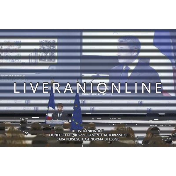 BRUSSELS-EU-FRANCE (110614) -- Brussels, Jun 14, 2011 -- The French President Nicolas Sarkozy delivers a speach during a conference organised by the European Commission on \'commodities and Raw materials: Chalenges and policy responses\', in the EU Commission headquarter, on June 14; 2011; in Brussels, the Belgium capital. Conferenza organizzata dalla Commissione europea su \'Beni e materie prime: Sfide e risposte politiche\', nella sede della Commissione UE AG. ALDO LIVERANI SAS - ITALY ONLY *** Local Caption *** .