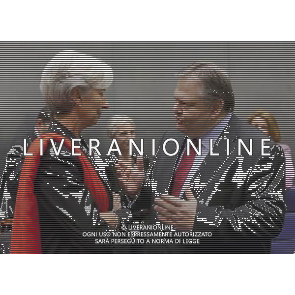 (110619) -- Brussels, June. 19, 2011 -- The French Minister of Economy, Finance, \' Industry Christine Lagarde (L) talks with the new Greek finance Minister Evangelos Venizelos (R) prior an Eurogroup Ministers Council meeting in the EU headquarter, on Sunday June 19; 2011, in Luxembourg. AG ALDO LIVERANI S A S ONLY ITALY