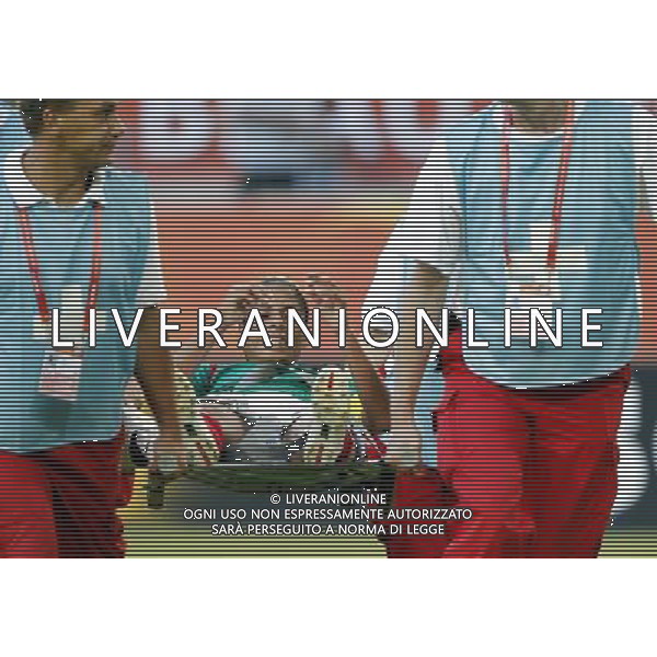 WOLFSBURG, June 27, 2011 Mexico\'s captain Maribel Dominguez is carried out of the pitch due to injury during the first round Group B match against England at the FIFA Women\'s World Cup Germany 2011 at the Arena im Allerpark in Wolfsburg, north Germany, June 27, 2011. The match ended in a 1 1 draw. (/Ding Xu)(wjd)