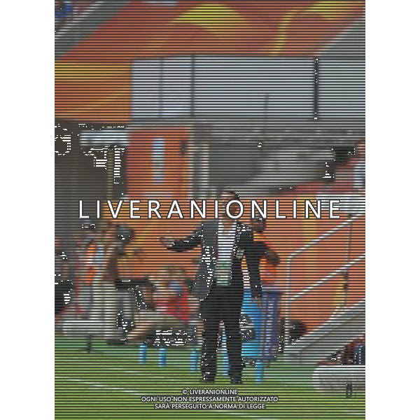 (110629) -- AUGSBURG, June 29, 2011 () -- Marcello Frigerio, coach of Equatorial Guinea, reacts during the Group D match between Norway and Equatorial Guinea at the FIFA Women\'s World Cup Germany 2011 in Augsburg, Germany, June 29, 2011. (/Xu Liang)