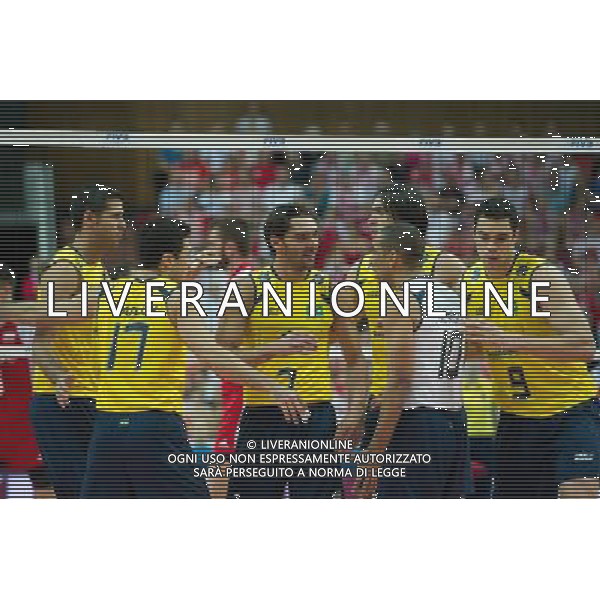 30.06.2011 - Katowice , Spodek , Siatkowka mezczyzn (Volleyball men\'s) , Liga Swiatowa 2011 grupa A , FIVB World League 2011 group A , Polska (czerwone) - Brazylia (zolte) N/Z Siatkarze Brazylii Fot. Mariusz Palczynski / Edytor.net / NEWSPIX.PL --- Newspix.pl *** Local Caption *** www.newspix.pl mail us: info@newspix.pl call us: 0048 022 23 22 222 --- Polish Picture Agency by Ringier Axel Springer Poland
