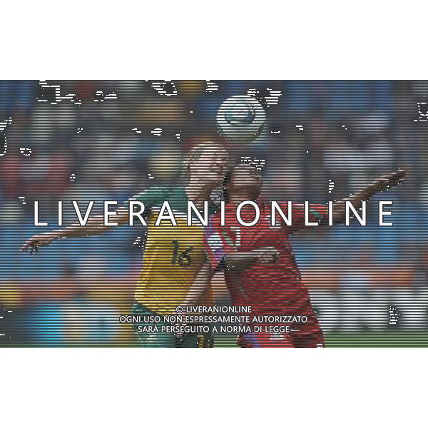 (110703) -- BOCHUM, July 3, 2011 () -- Diala(R) of Equatorial Guinea vies with Lauren Colthorpe of Australia during the second round Group D match between Australia and Equatorial Guinea at the FIFA Women\'s World Cup Germany 2011 in Bochum, Germany, July 3, 2011. (/Wu Wei)(wll)